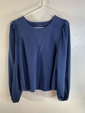 Nine West Deep Blue Long-Sleeve Puff Sleeve Top